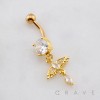 DANGLE  MULTI CZ  ANGEL WING CHARM TEARDROP BELLY BUTTON NAVEL RING 316L SURGICAL STEEL